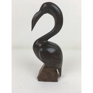 Vintage  Hand Carved Wood Heron Egret Water Bird Dark Wood Smooth Finish